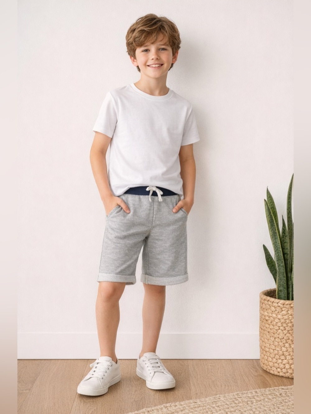 Andy & Evan Boys Gray Knit Shorts Size 11-12 Drawstring Casual